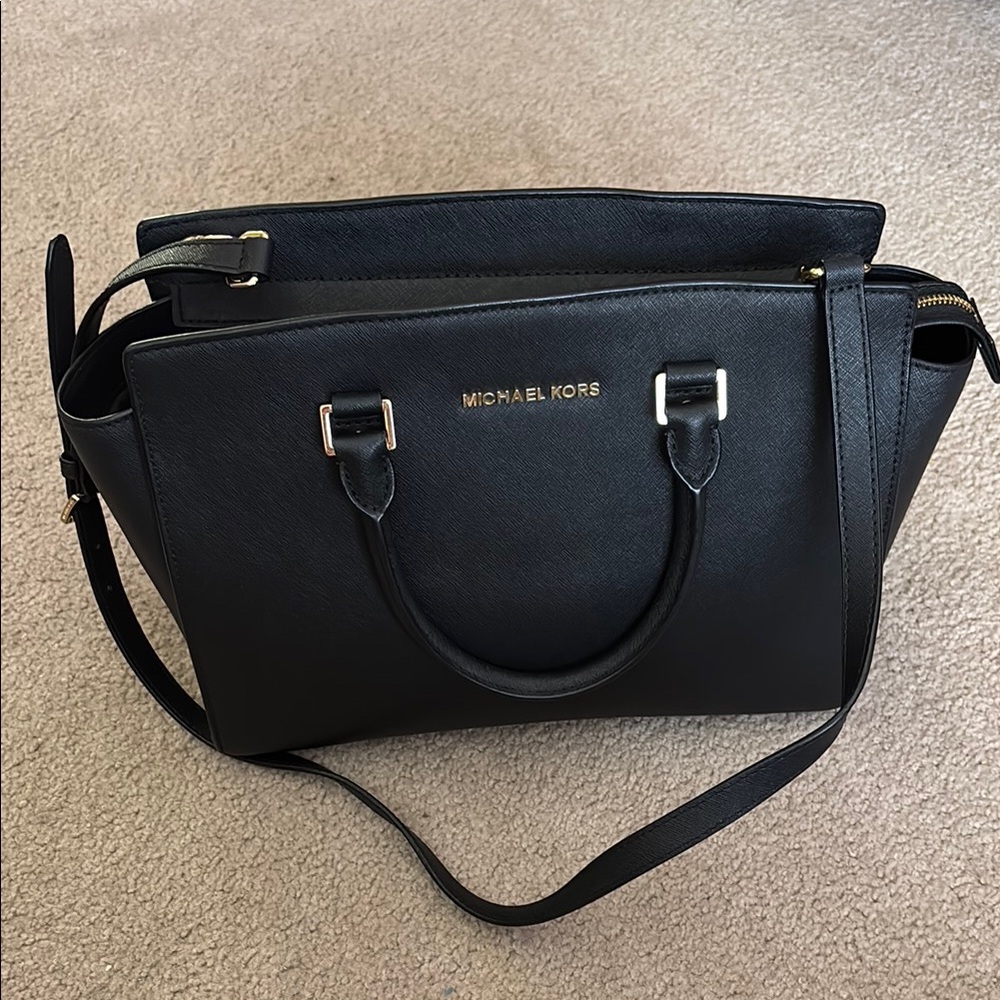 Michael Kors Black and Gold Satchel Bag